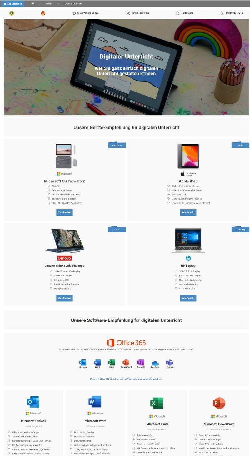 Referenz Landingpages Digitaler Unterricht