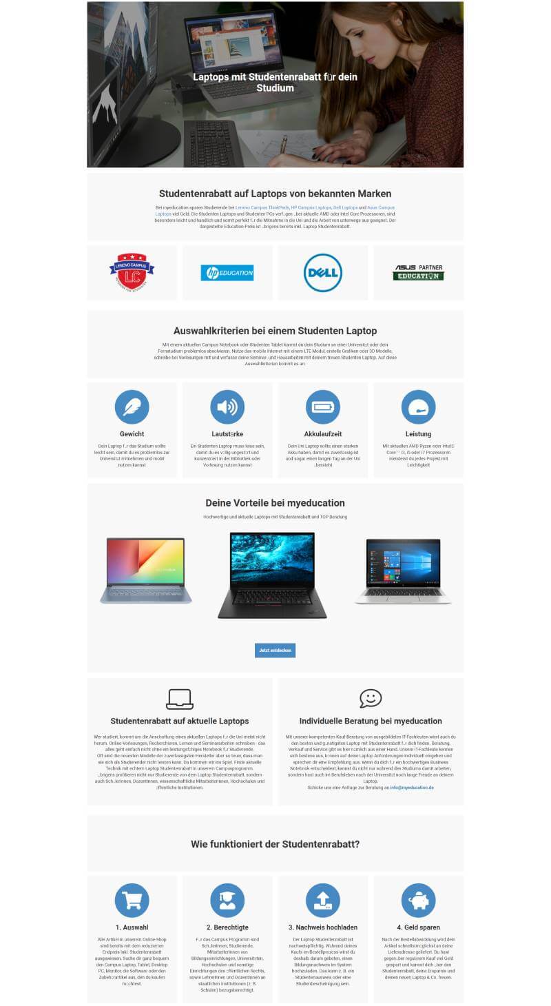 Referenz Landingpage Studentenrabatt Laptop