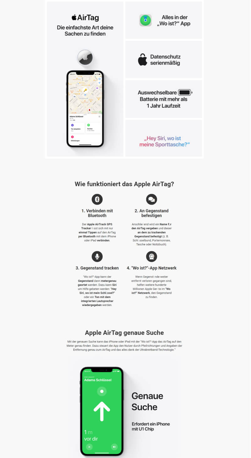 Referenz Produktdetailseite Apple AirTag