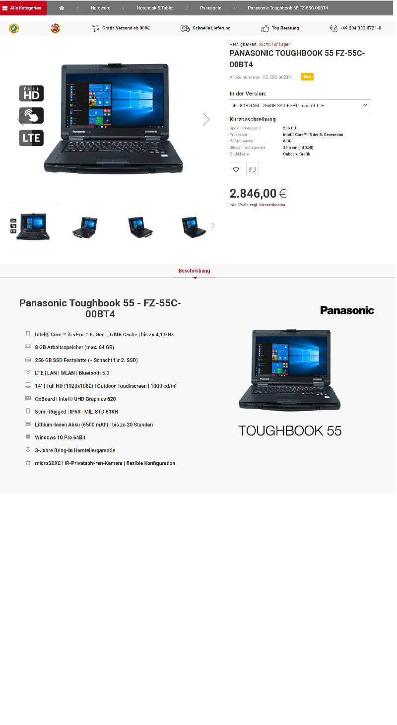 Referenz Produktdetailseite Panasonic Toughbook